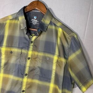 KUHL‎ Response Mens Plaid Short Sleeve Button Up Shirt Green Yellow Gray Medium